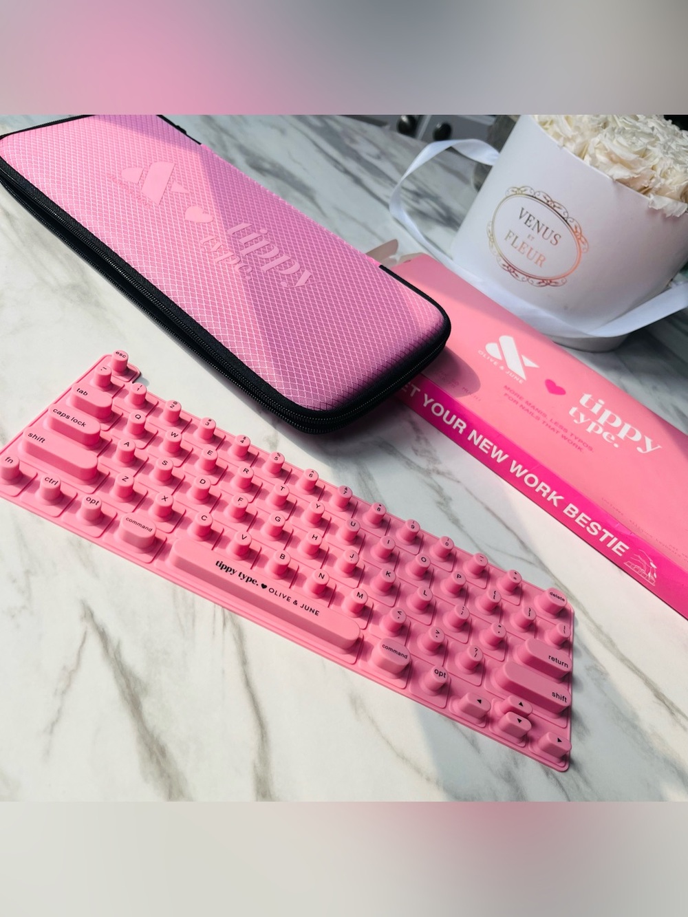 OLIVE & JUNE 💅🏼 tippy type. Pink silicone Keyboard Cover for long nails NIB